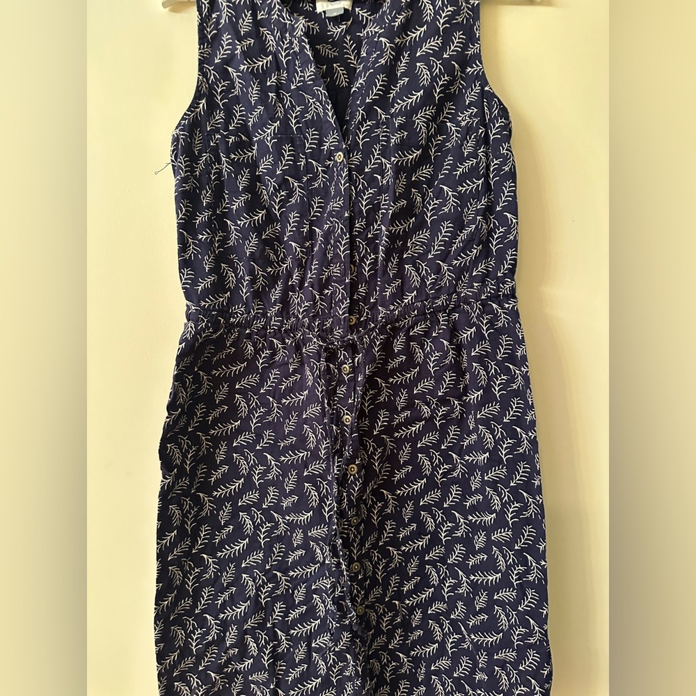 Old Navy Dark Blue Leaf Pattern Midi Dress